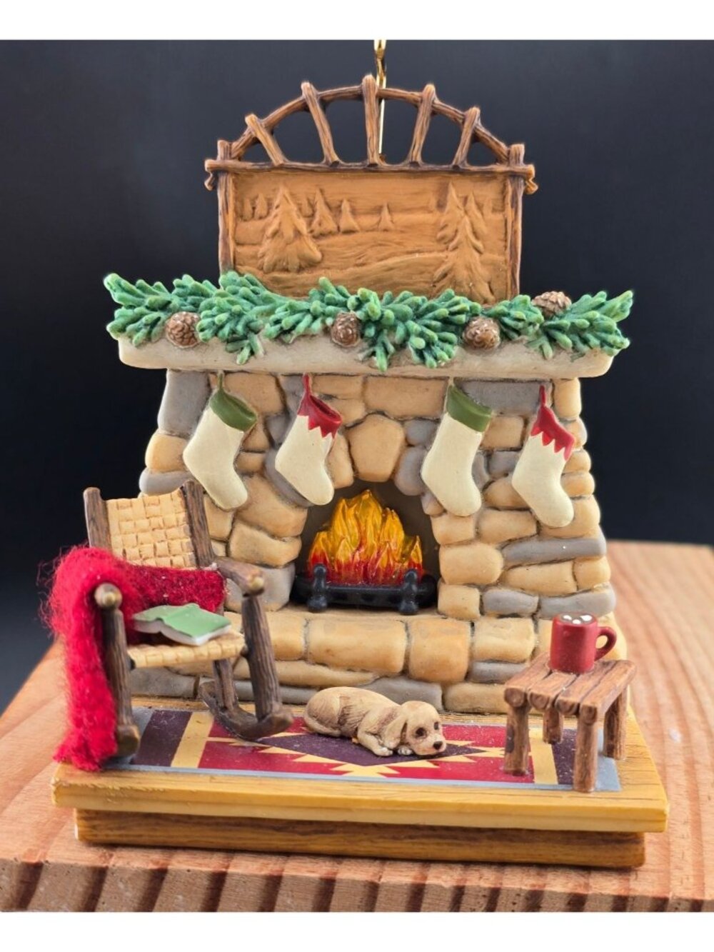 2007 Hallmark Ornament "A Quiet Moment" Cozy Fireplace Scene With Dog No Box